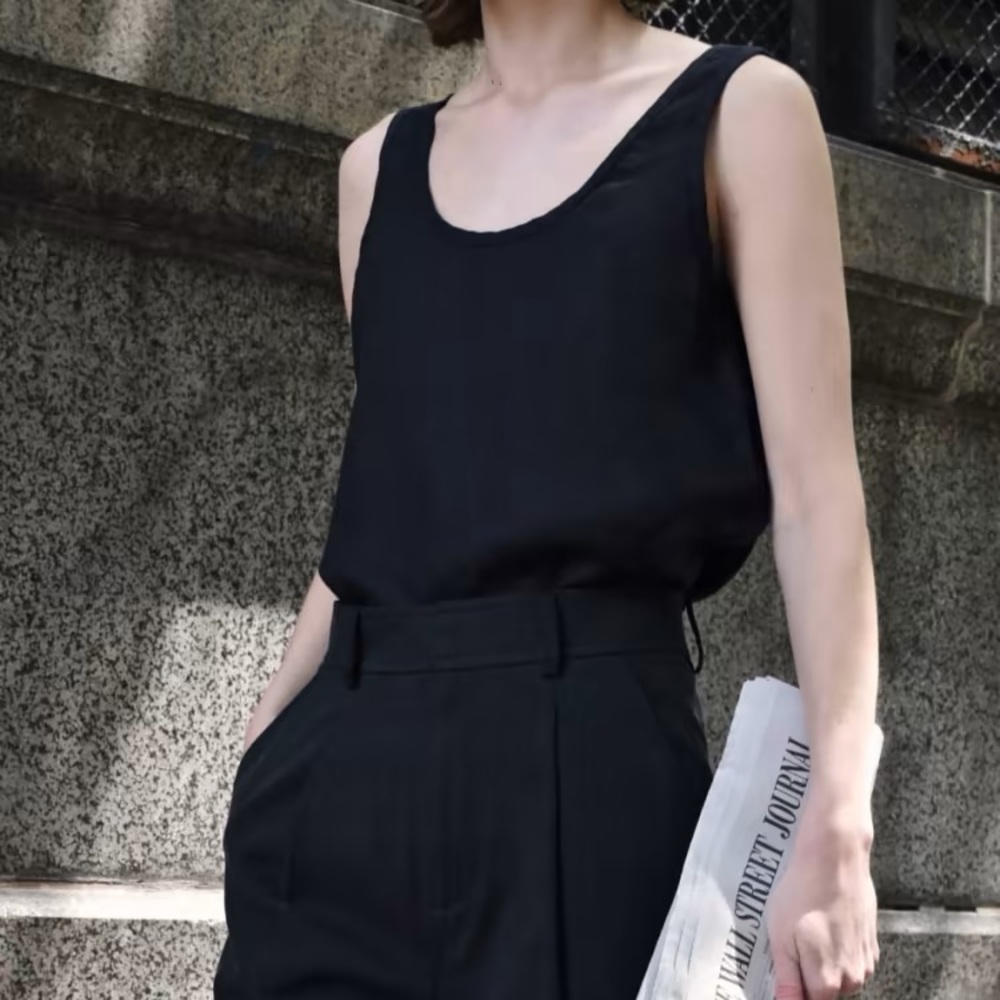 Everlane - Linen Scoop Neck Tank - Black - 0
